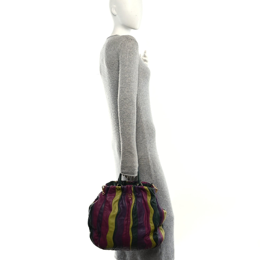 Prada Nappa Trembled Blossoms Stripes Shoulder Bag Viola Alloro