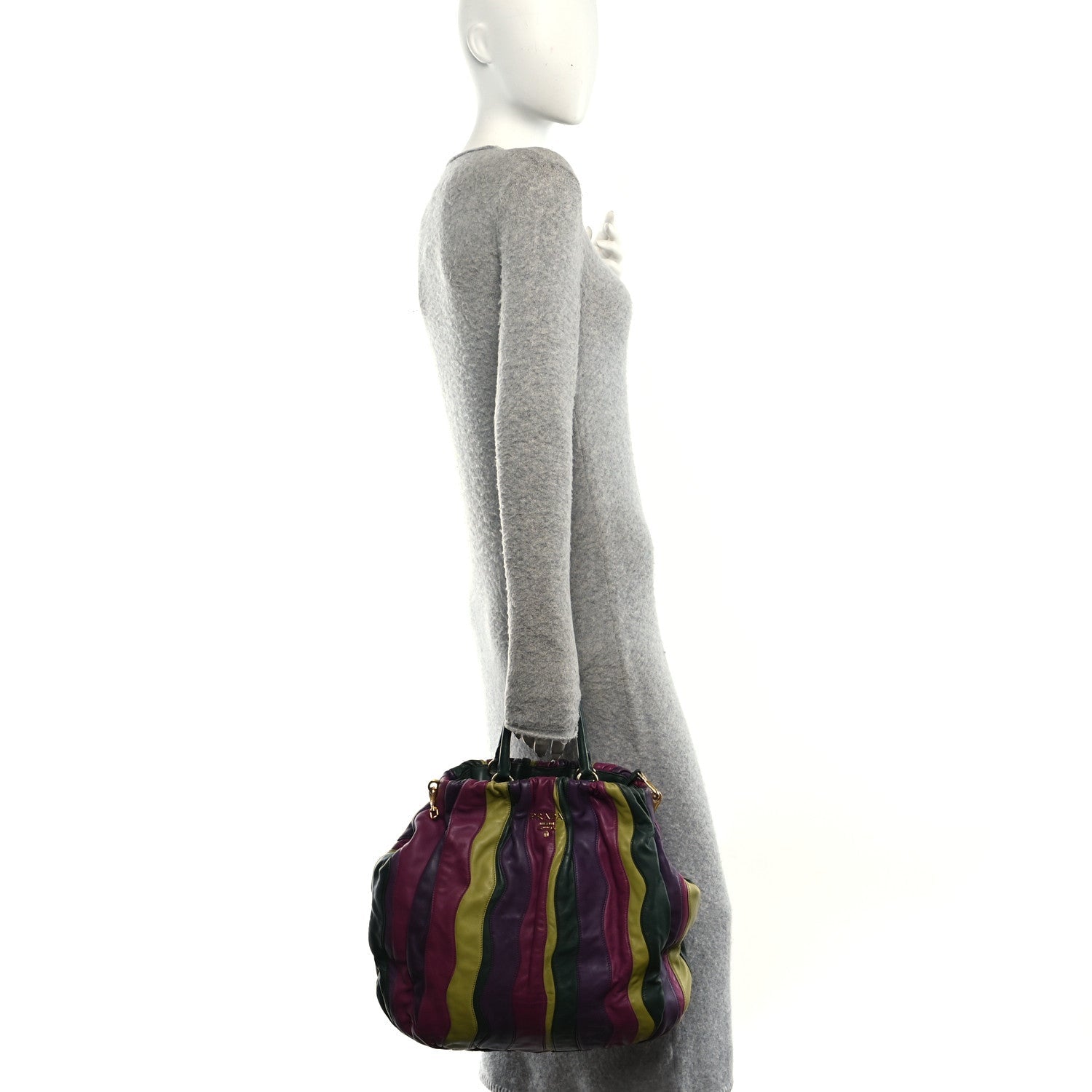 Prada Nappa Trembled Blossoms Stripes Shoulder Bag Viola Alloro