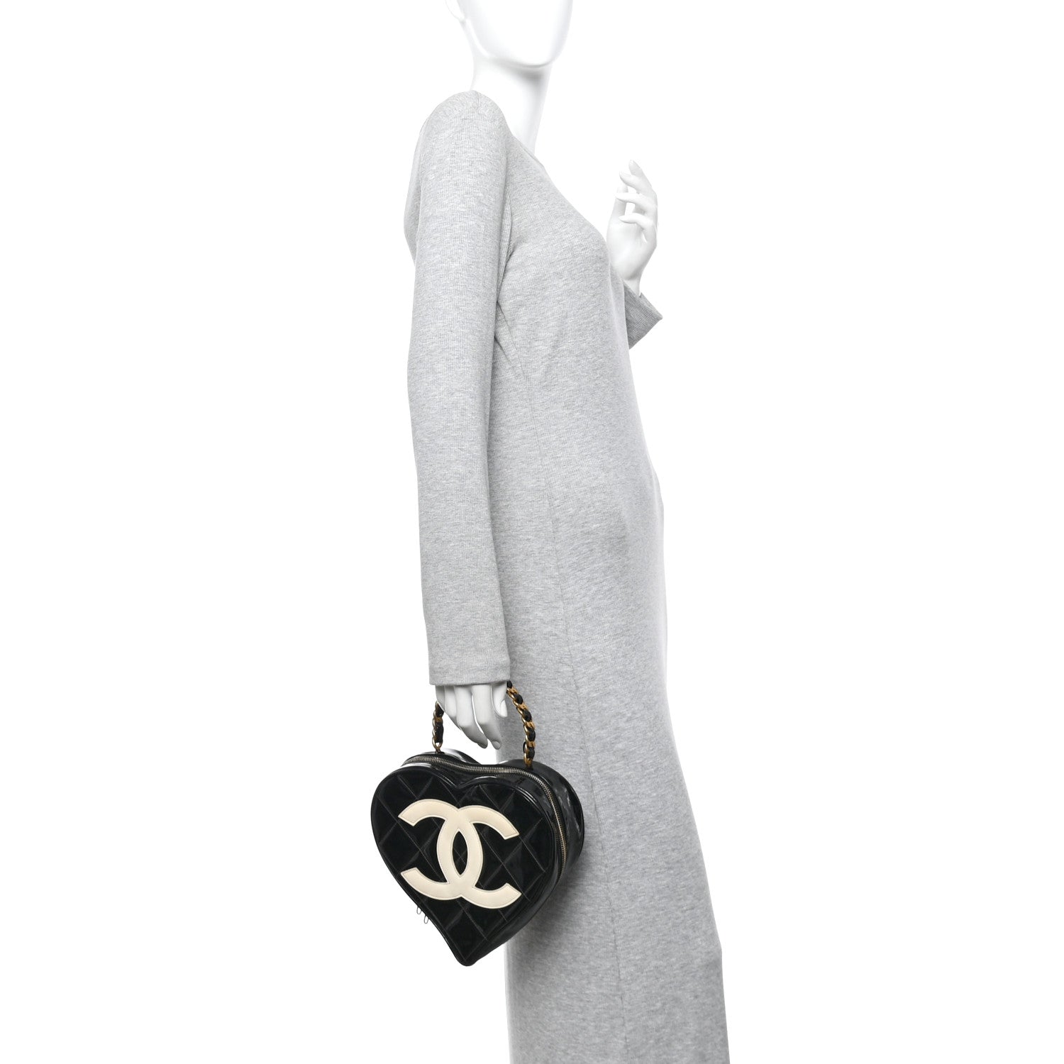 Chanel Patent Quilted CC Barbie Heart Vanity Case Black