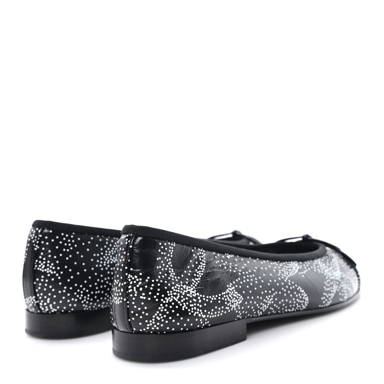 Calfskin Camellia Printed Cap Toe Ballerina Flats 36 Black White