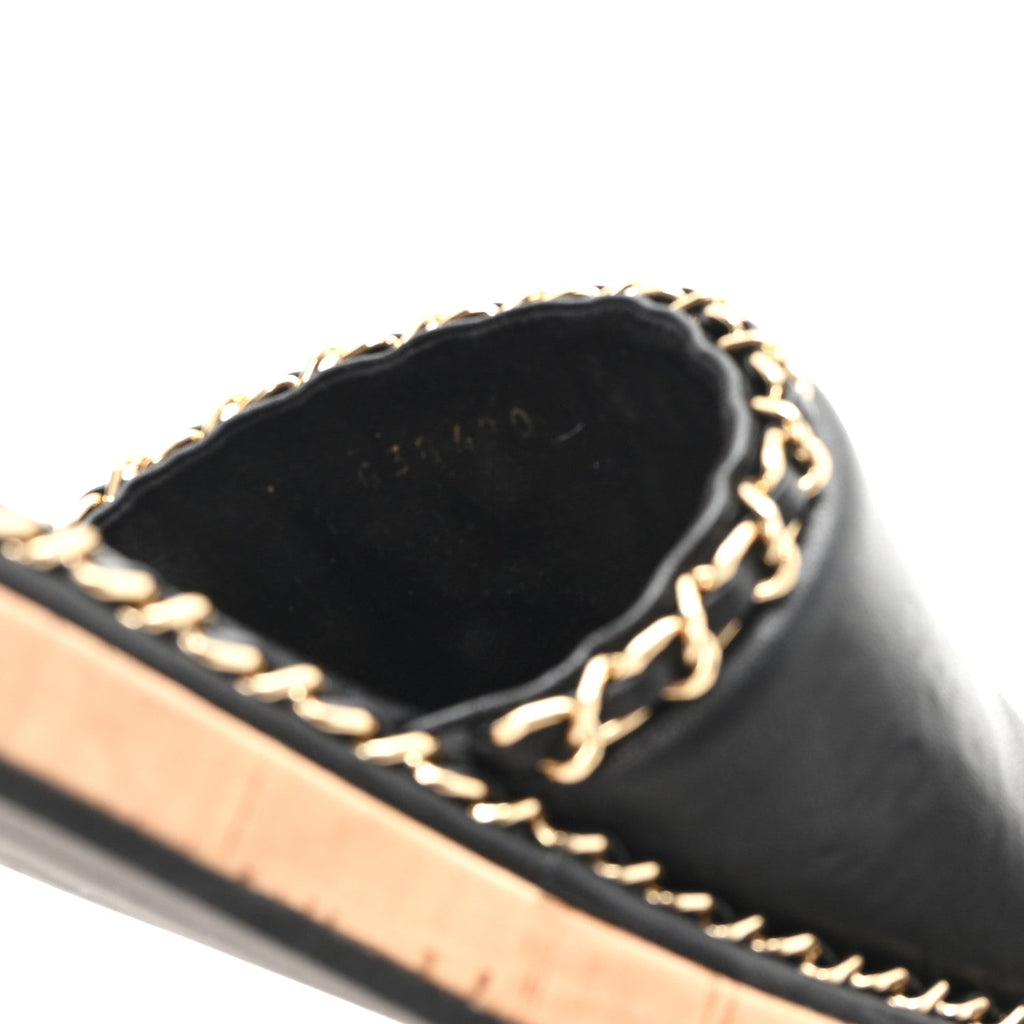 Lambskin Chain Cork Slide Sandals 37 Black