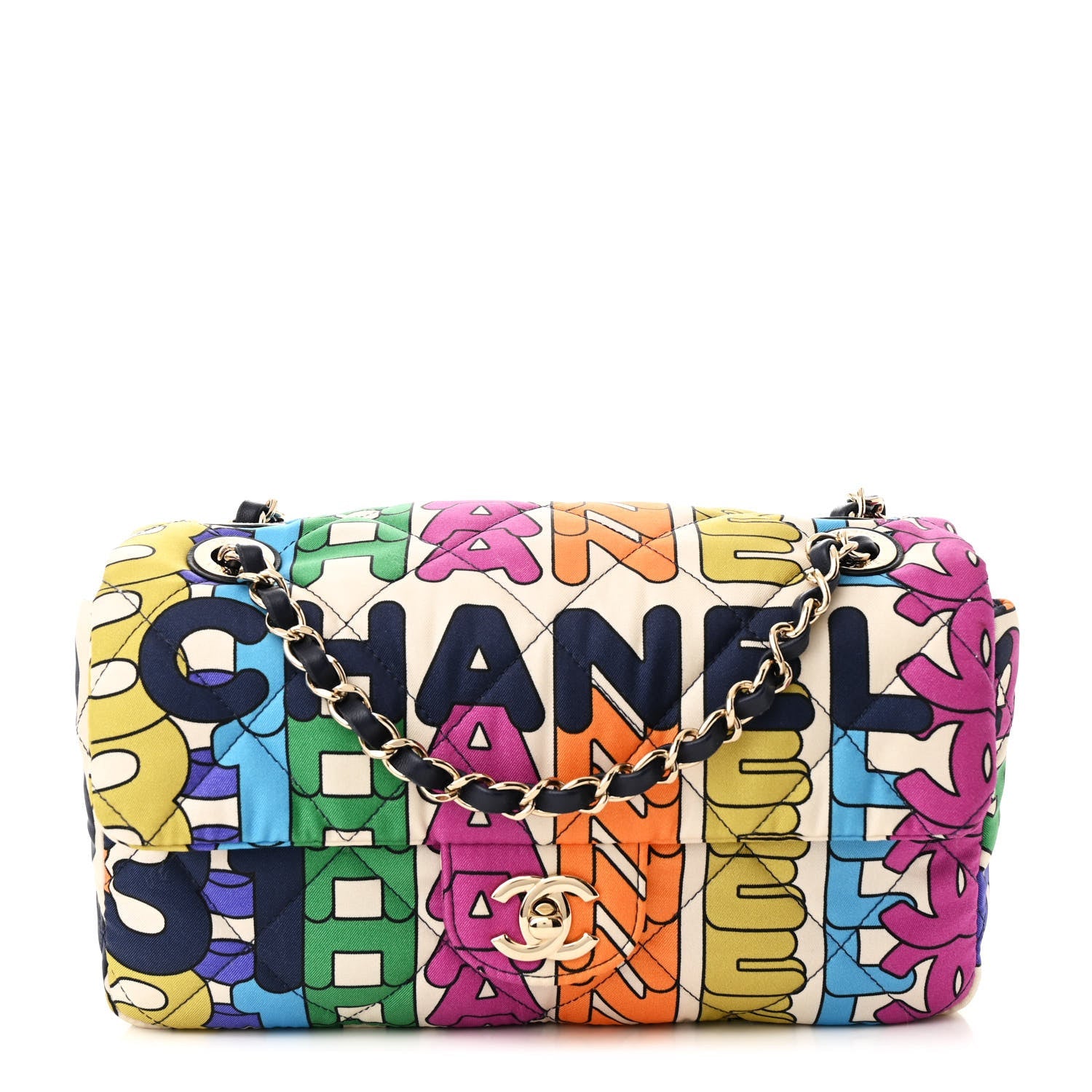 Chanel Printed Fabric Quilted Logo Single Flap Bag Multicolor