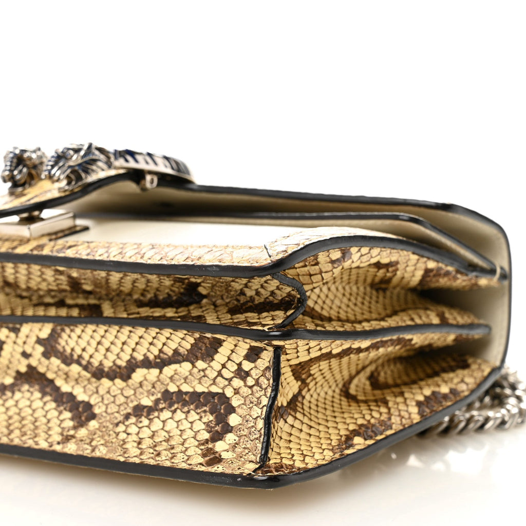 Gucci Calfskin Snakeskin Enamel Small Dionysus Shoulder Bag White Beige Electric Blue