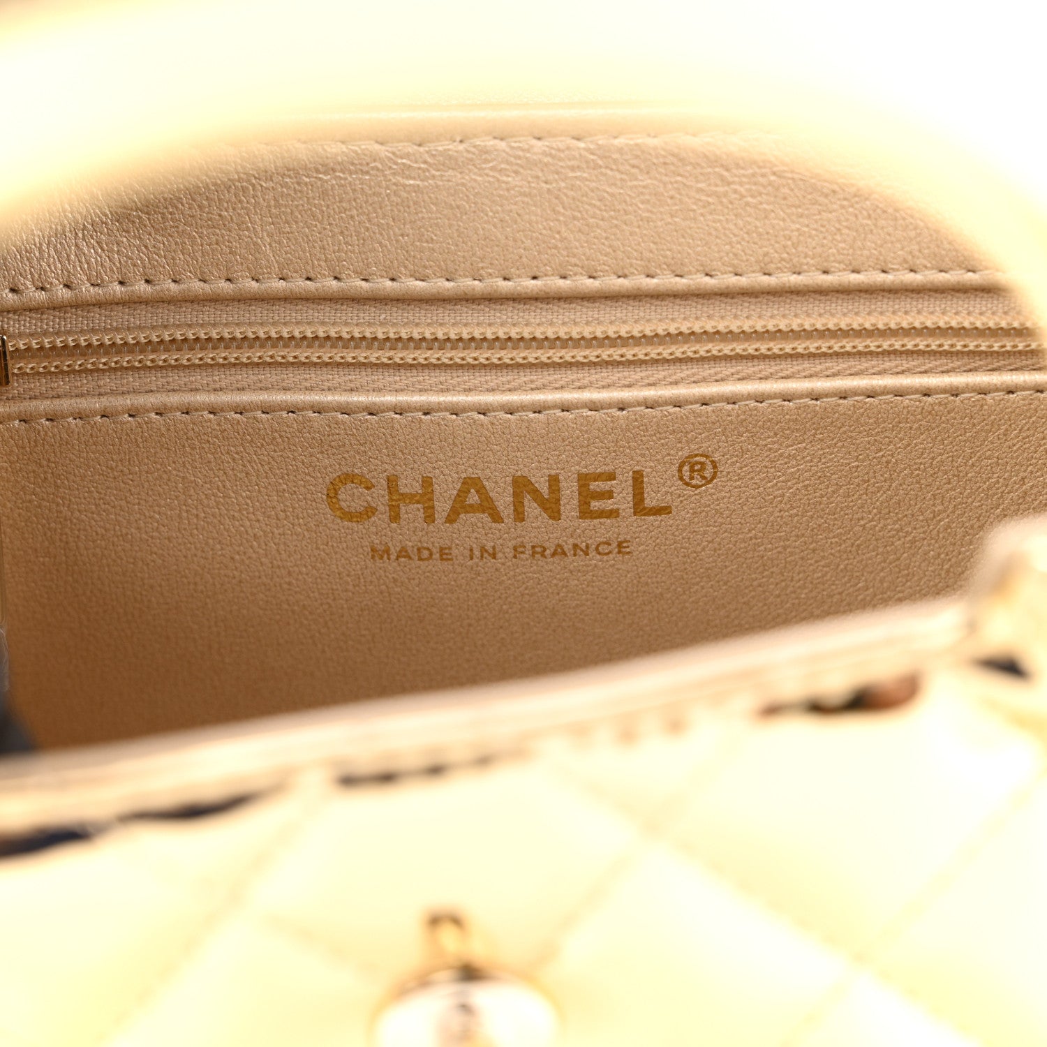 Chanel Mirror Calfskin Metallic Calfskin Quilted Nano Kelly Shopper Gold