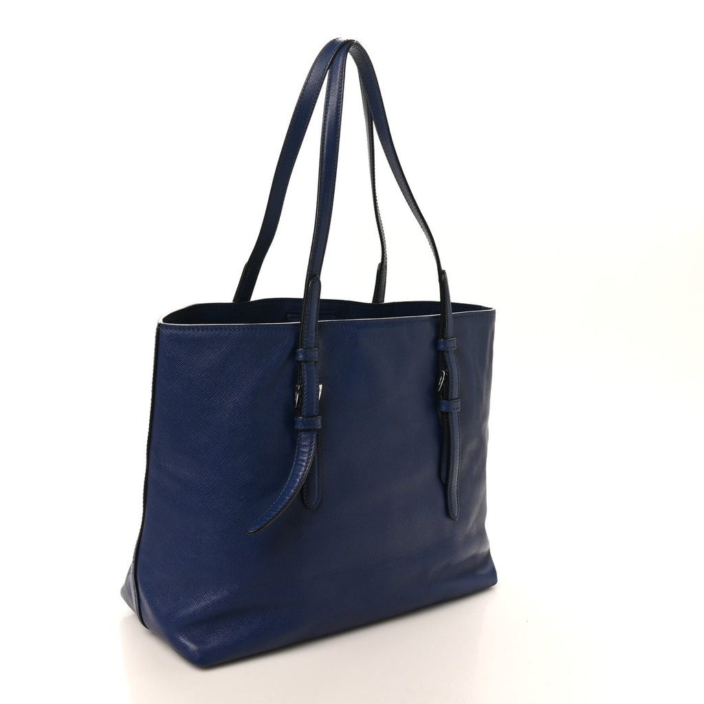 Prada Saffiano Cuir Medium Double Handle Tote Bluette