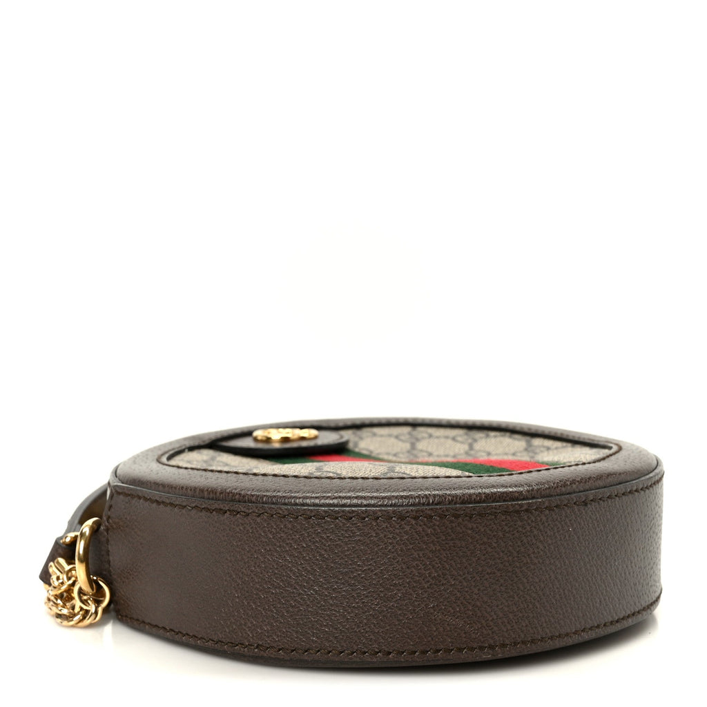 Gucci GG Supreme Monogram Web Mini Ophidia Round Shoulder Bag Brown