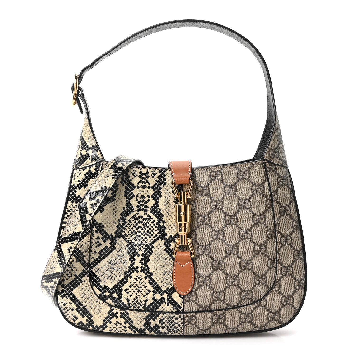 Gucci GG Supreme Monogram Snakeskin Small Jackie 1961 Hobo Beige Ebony