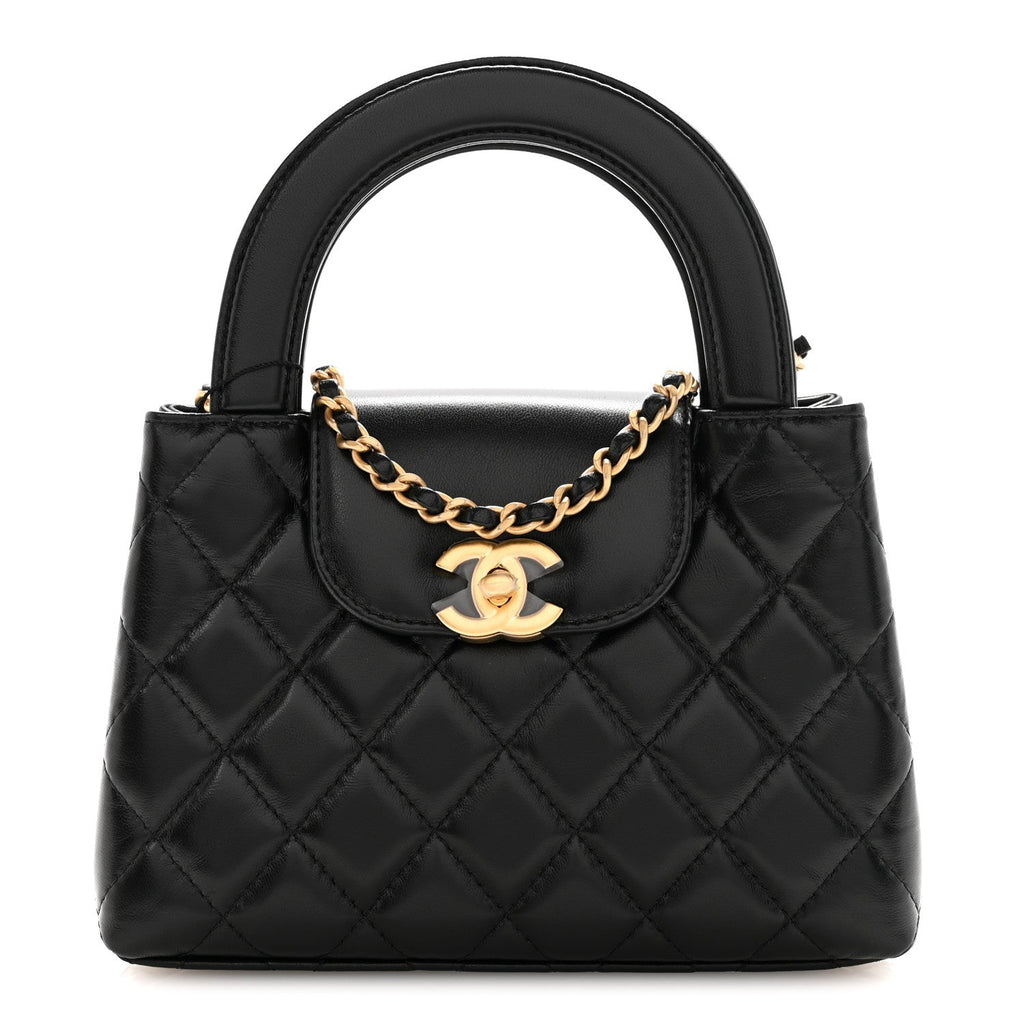 Chanel Shiny Aged Calfskin Quilted Nano Kelly Shopper Black