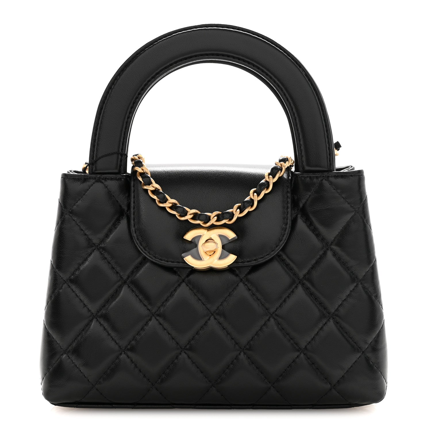 Chanel Shiny Aged Calfskin Quilted Nano Kelly Shopper Black