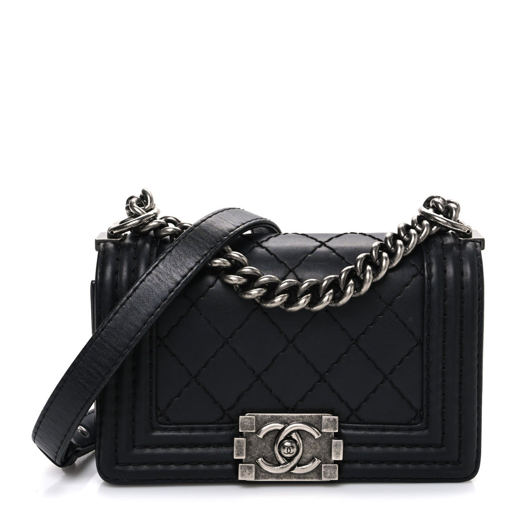 Chanel Calfskin Double Stitch Small Boy Flap Black