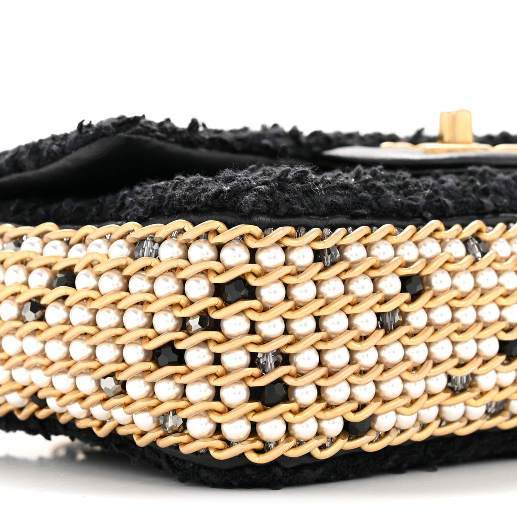 Chanel Tweed Quilted Mini Side Pearl Flap Bag Black