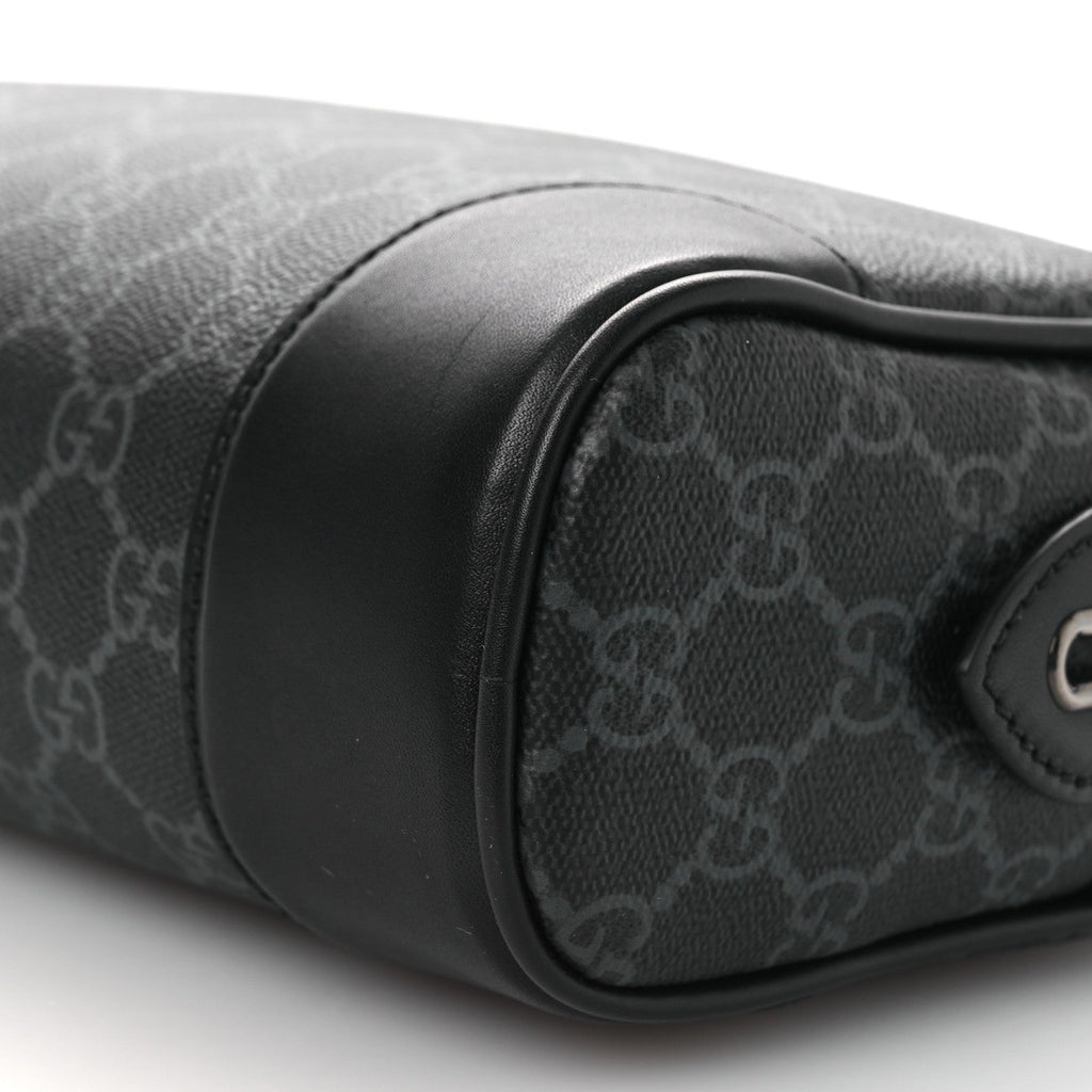 Gucci GG Supreme Monogram Textured Calfskin Emblem Small Crossbody Black