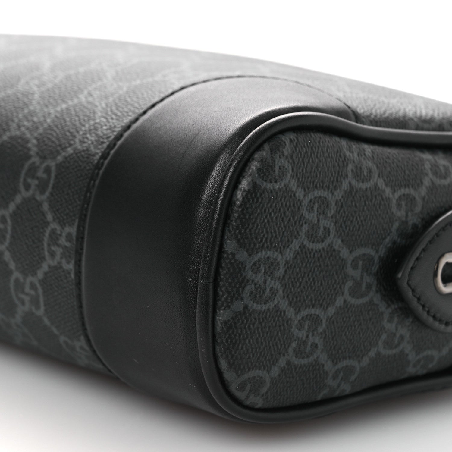 Gucci GG Supreme Monogram Textured Calfskin Emblem Small Crossbody Black