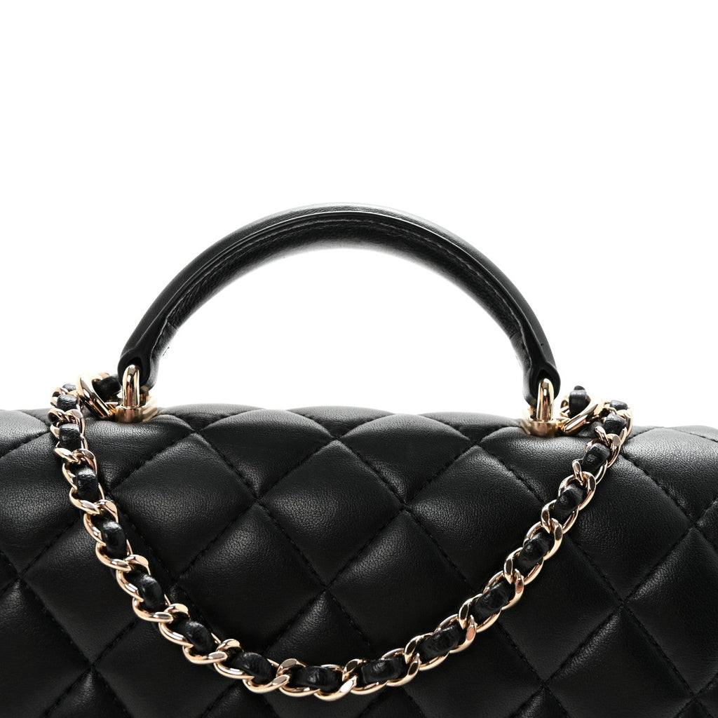 Chanel Lambskin Quilted Mini Top Handle Rectangular Flap Black