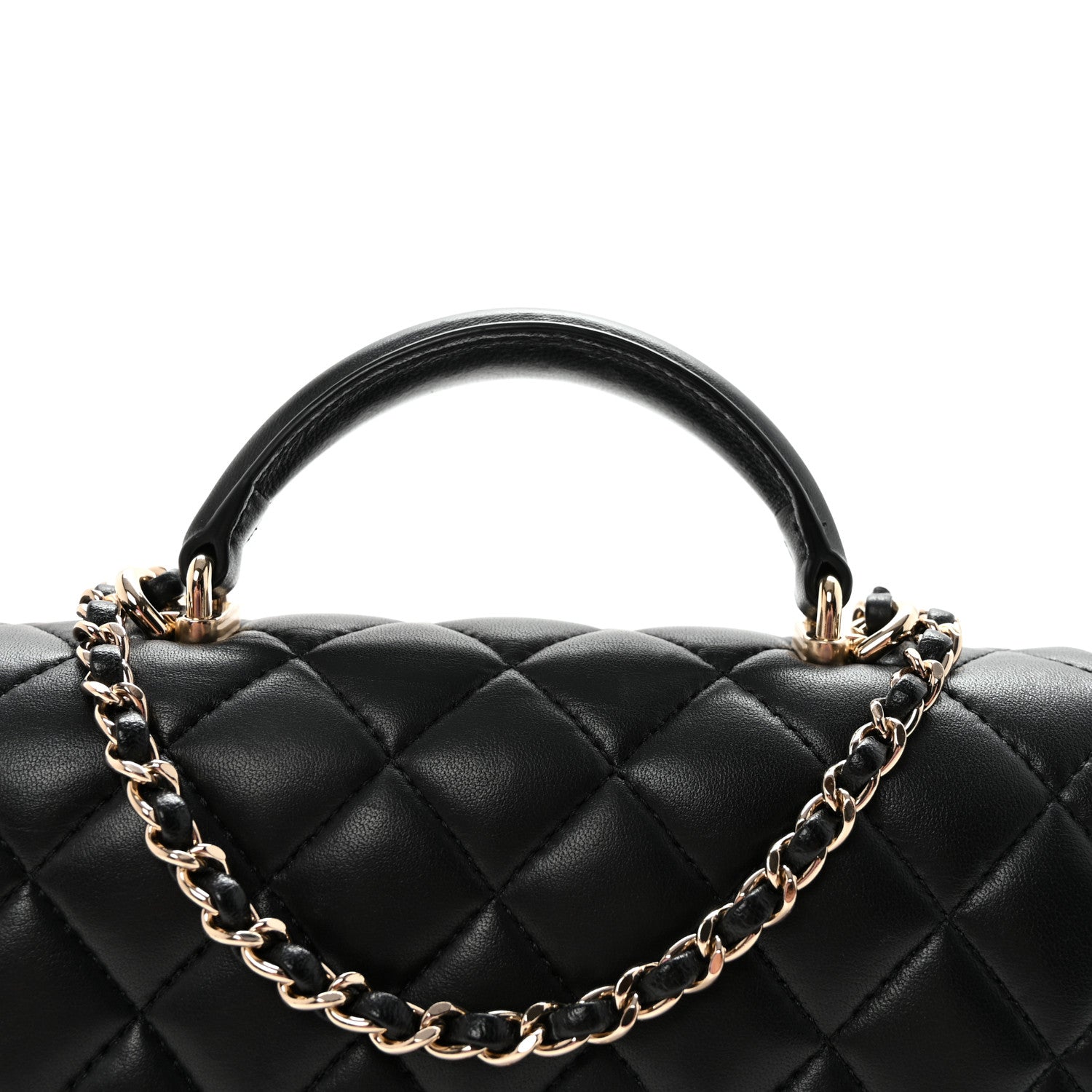 Chanel Lambskin Quilted Mini Top Handle Rectangular Flap Black