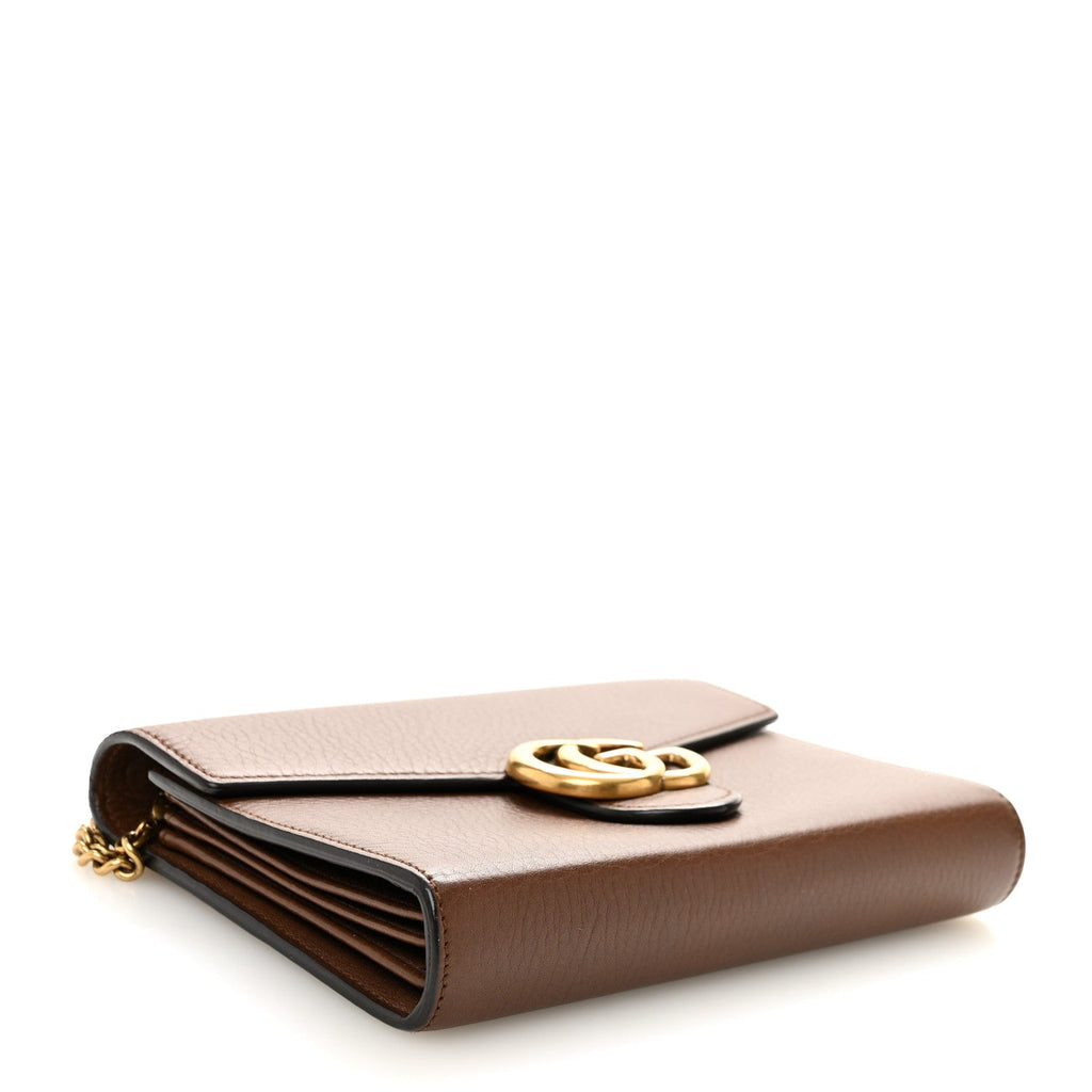 Gucci Cellarius Calfskin GG Marmont Chain Wallet Nut Brown