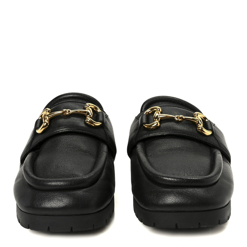 Gucci Goatskin Auroville Horsebit Mules 37.5 Black