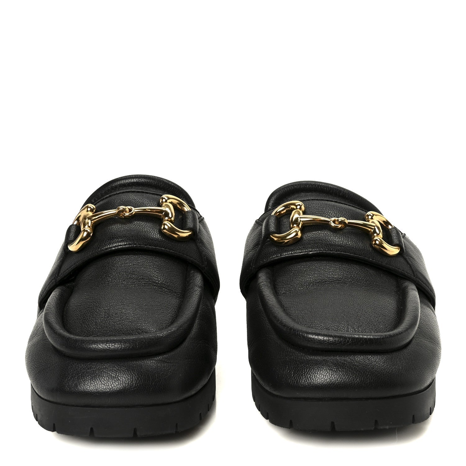 Gucci Goatskin Auroville Horsebit Mules 37.5 Black