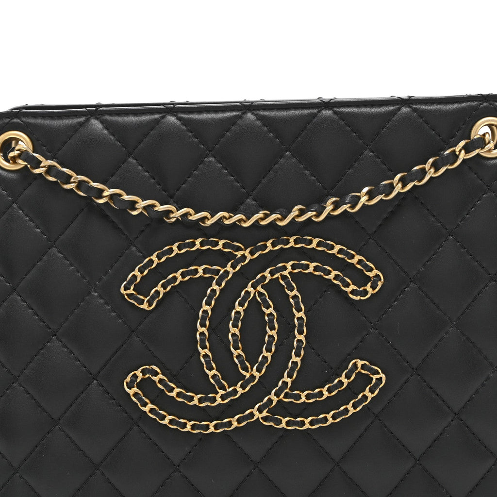 Chanel Calfskin Quilted CC Chain Accordion Tote Black