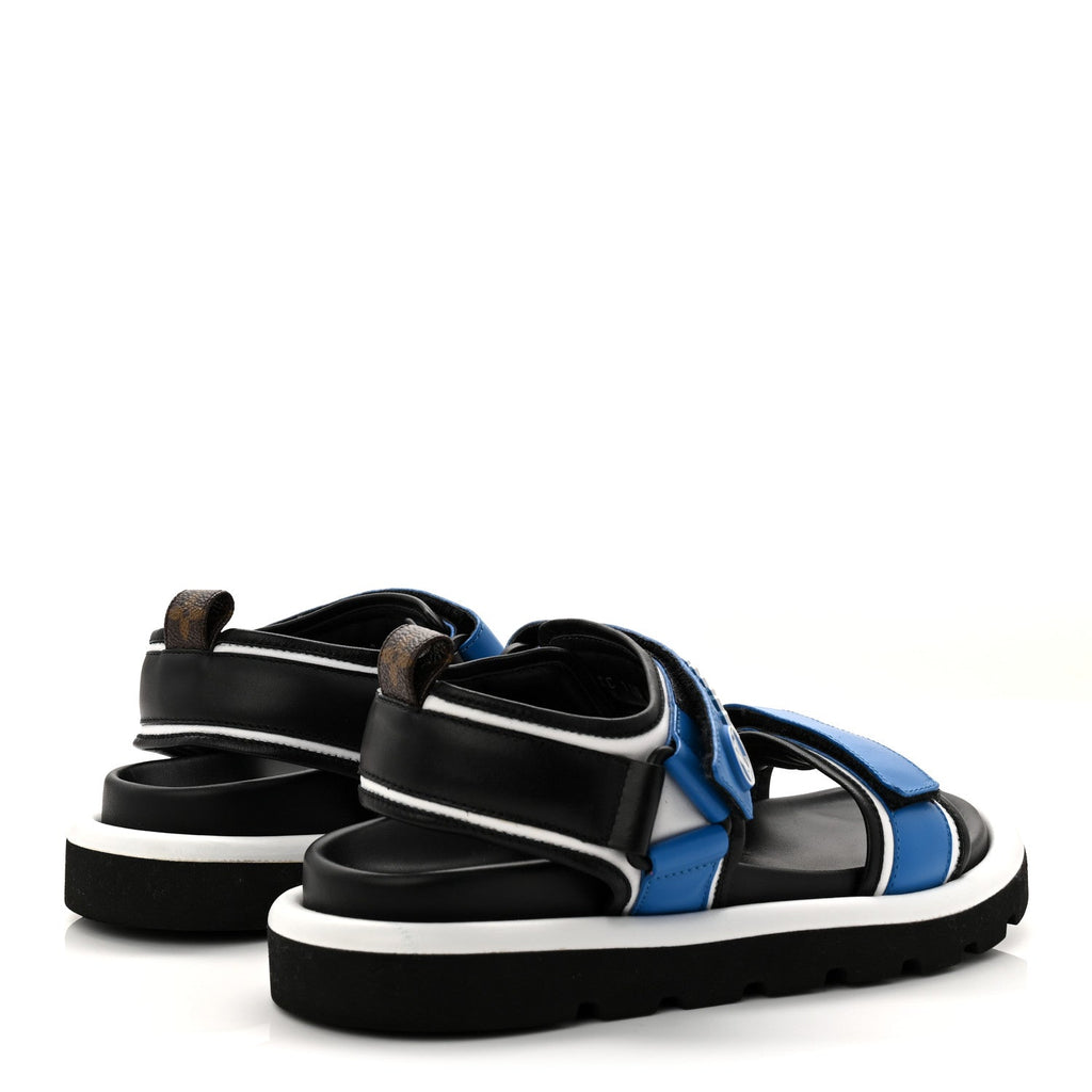 Louis Vuitton Calfskin Monogram Pool Pillow Flat Comfort Sandals 38 Blue