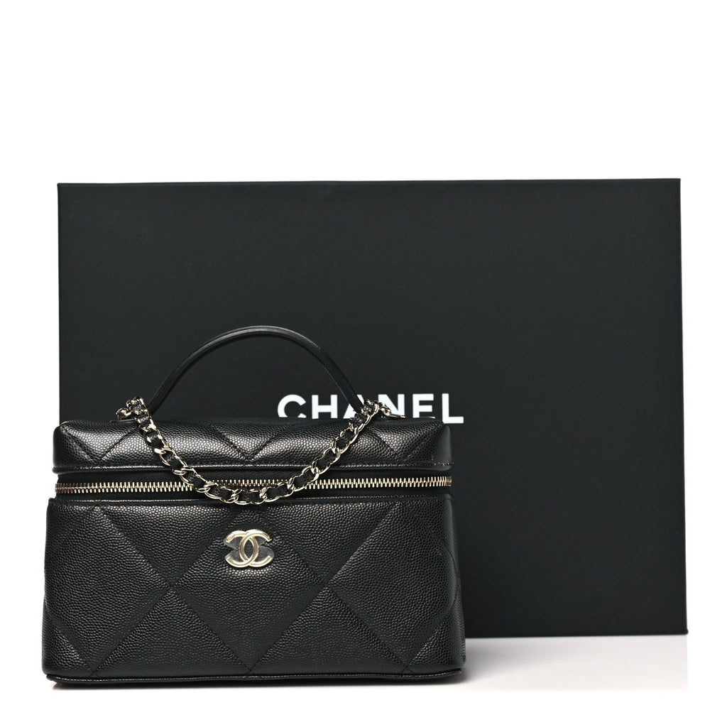 Chanel Caviar Quilted Top Handle Slim Vanity With Chain Black