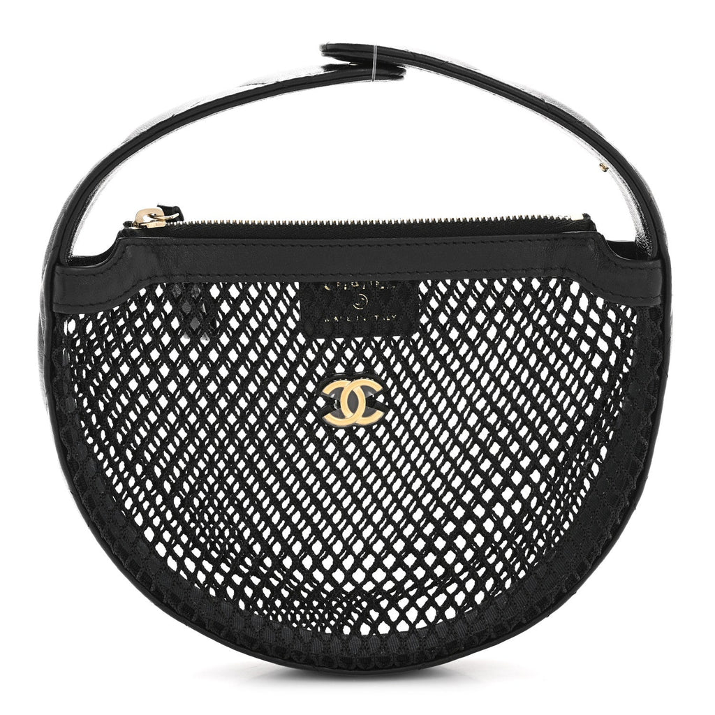 Chanel Mesh Shiny Lambskin Pouch Hobo Black