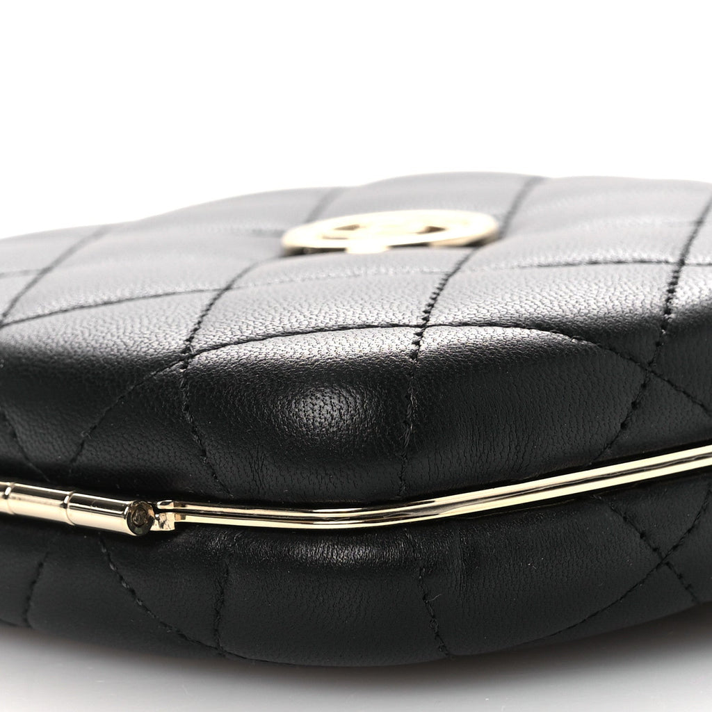 Chanel Lambskin Quilted Compact Vanity Case Purse With Chain Black