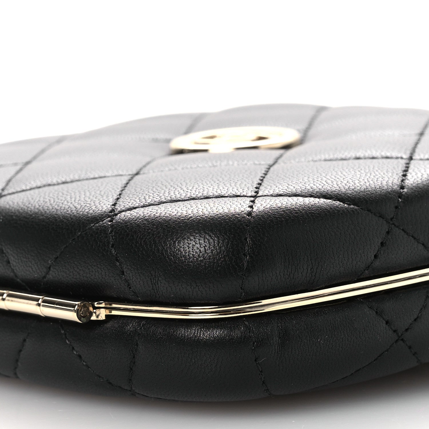 Chanel Lambskin Quilted Compact Vanity Case Purse With Chain Black