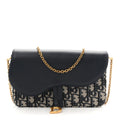Christian Dior Oblique Smooth Calfskin Medium Saddle Pouch With Chain Blue