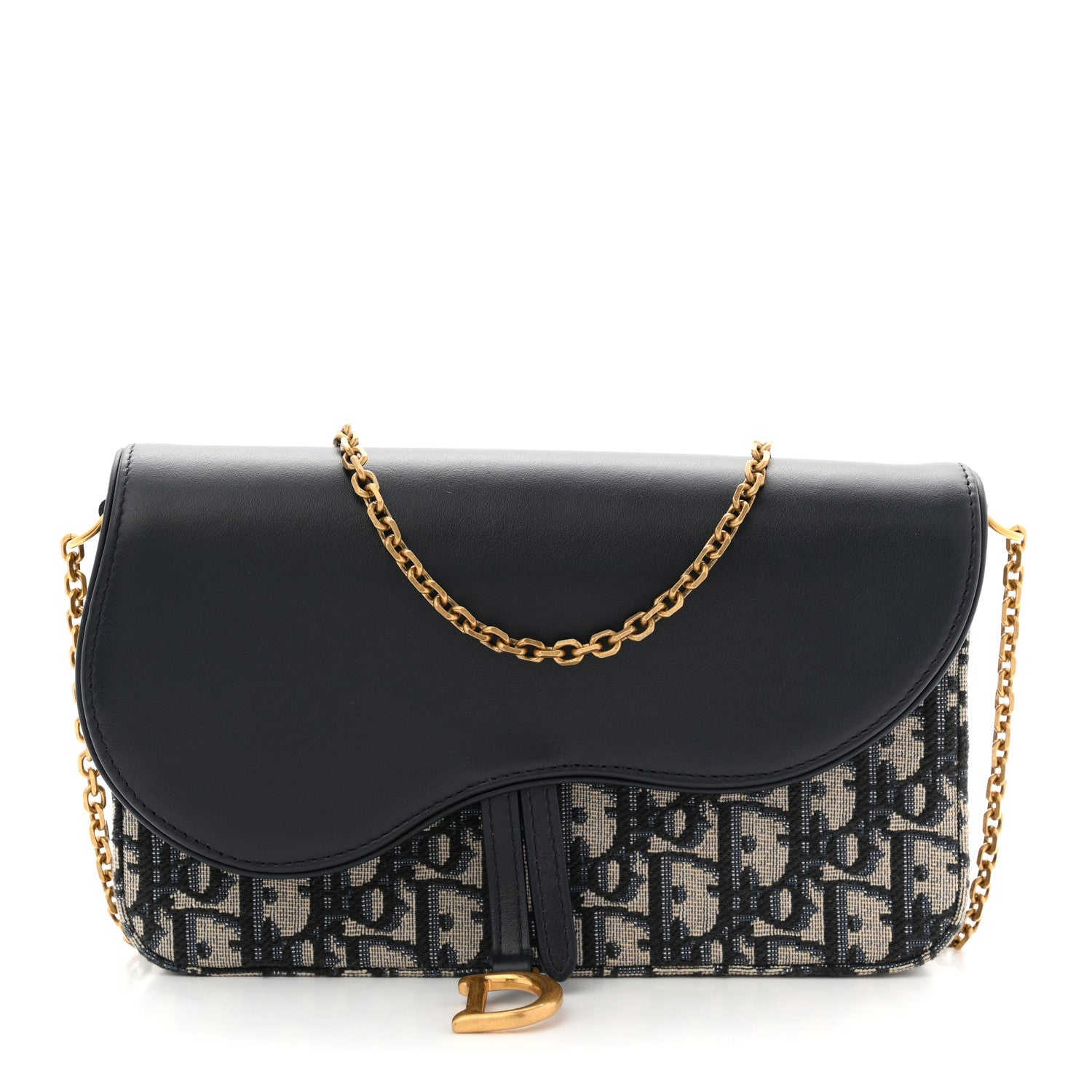 Christian Dior Oblique Smooth Calfskin Medium Saddle Pouch With Chain Blue