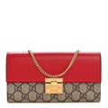 Gucci GG Supreme Monogram Moon Calfskin Padlock Continental Chain Wallet Beige Ebony Hibiscus Red New Rosette