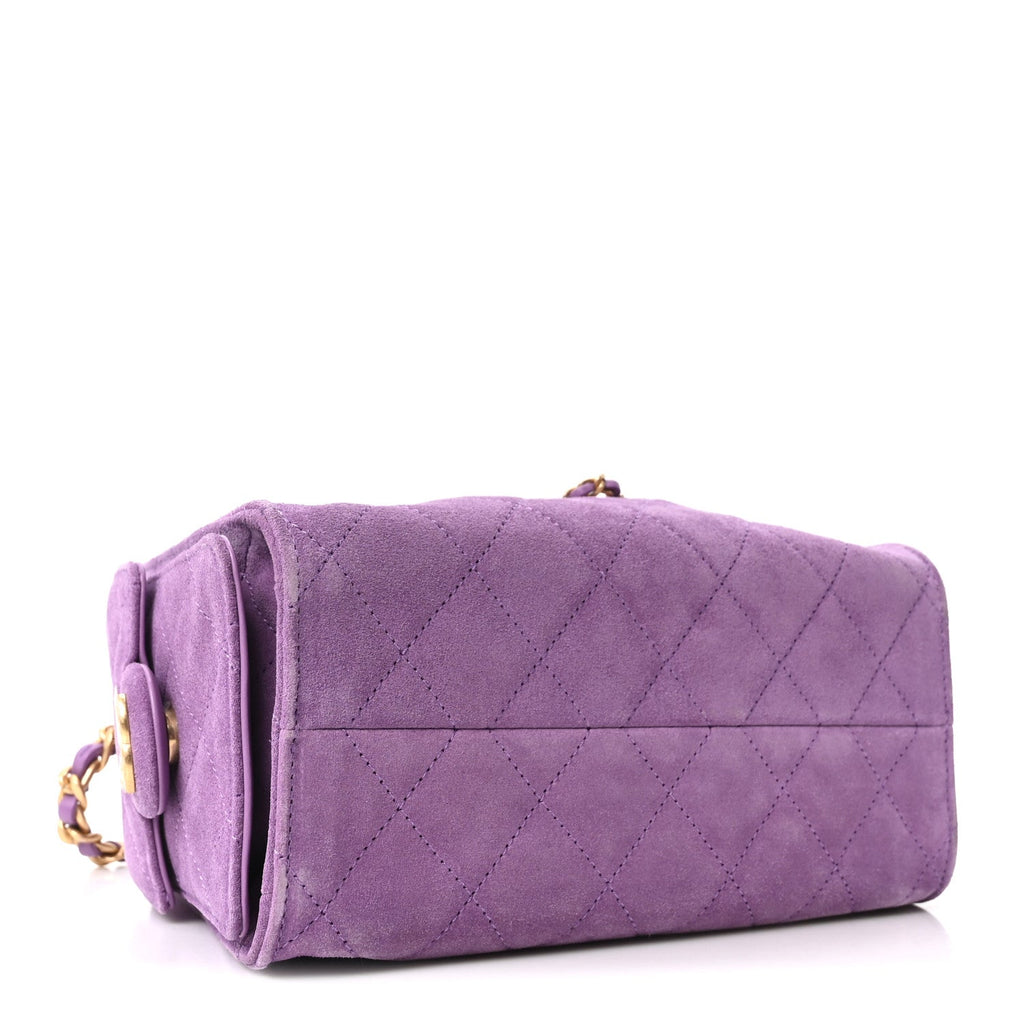 Chanel Suede Quilted Mini Chanel 25 Handbag Purple