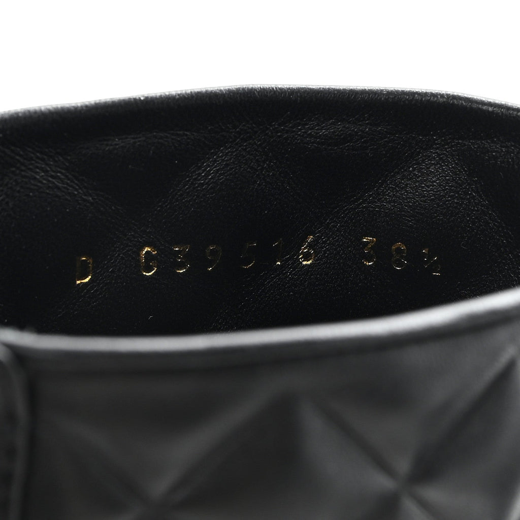 Chanel Shiny Calfskin Quilted Lace Up Combat Boots 38.5 Black