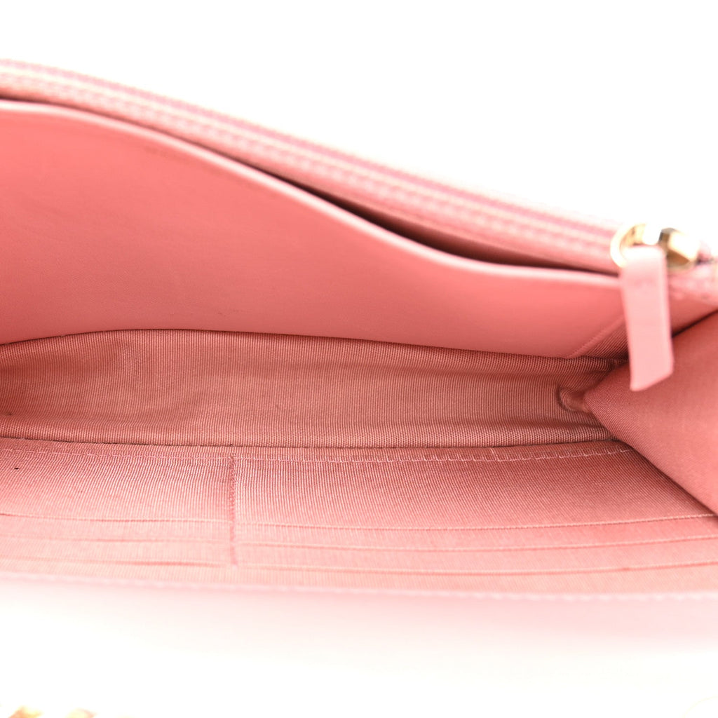 Chanel Lambskin Chevron Quilted Trendy CC Wallet On Chain WOC Pink