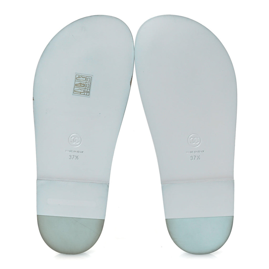 Laminated Lambskin Quilted Velcro Dad Chain CC Slide Sandals 37.5 Light Blue