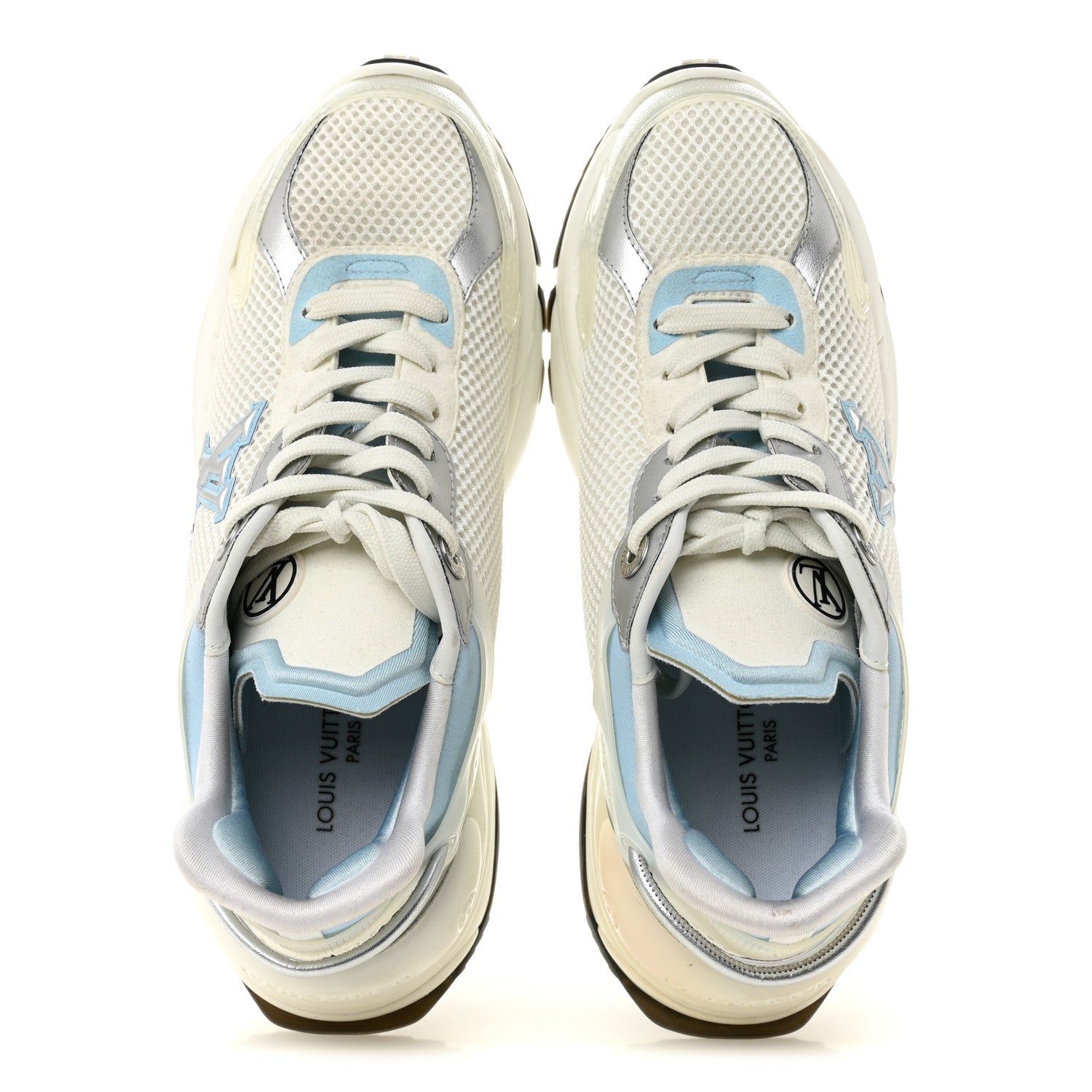 Louis Vuitton Patent Calfskin Technical Mesh Monogram Run 55 Sneakers 37 Bleu Clair