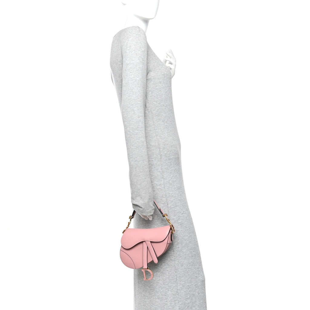 Christian Dior Smooth Calfskin Mini Saddle Bag Antique Pink