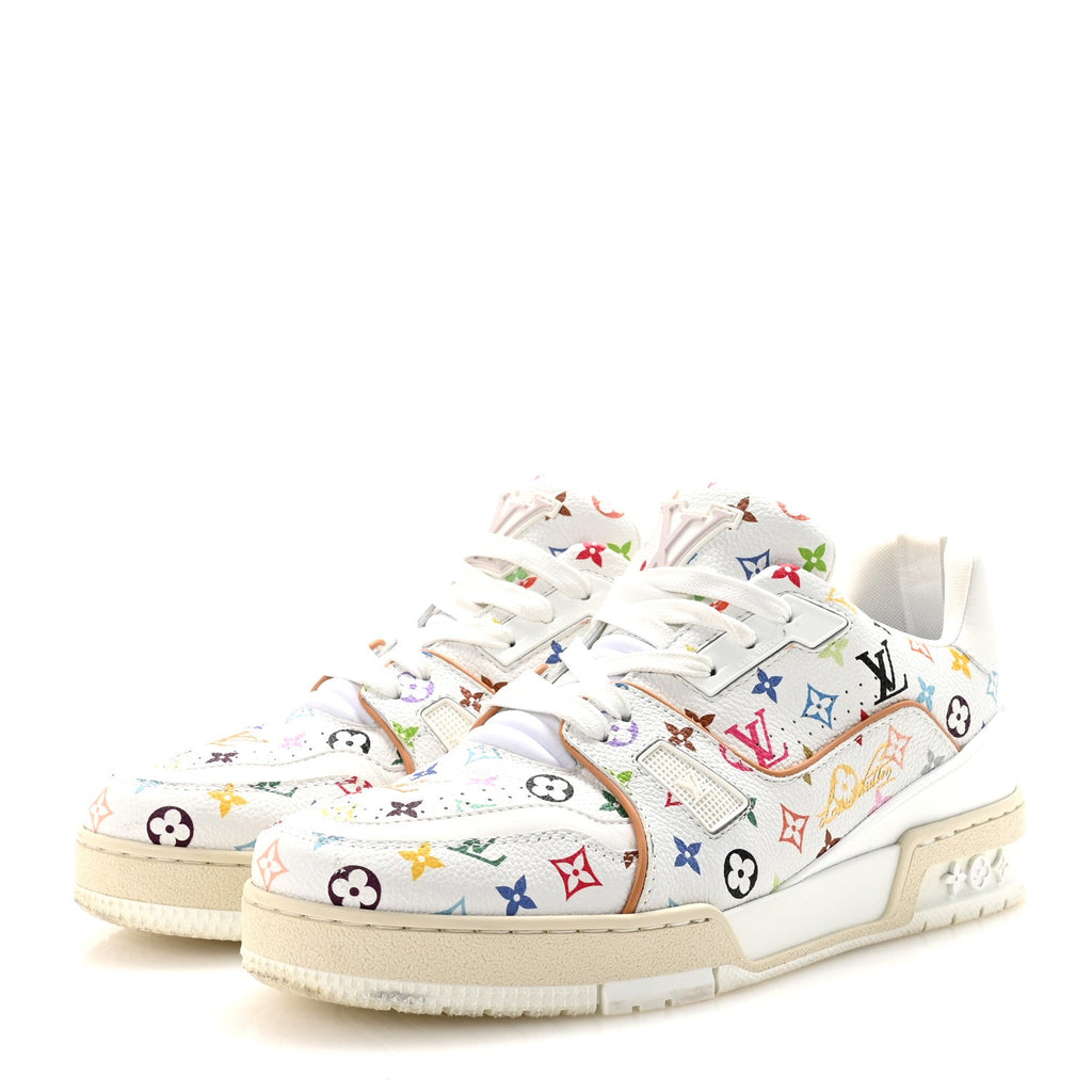 Louis Vuitton LV X TM Calfskin Monogram Multicolor Womens LV Trainer Sneakers 39 White