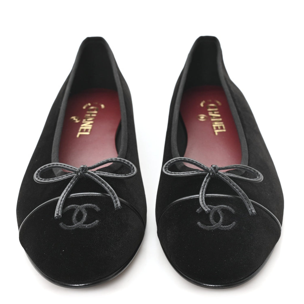 Chanel Suede Cap Toe CC Ballerina Flats 41 Black