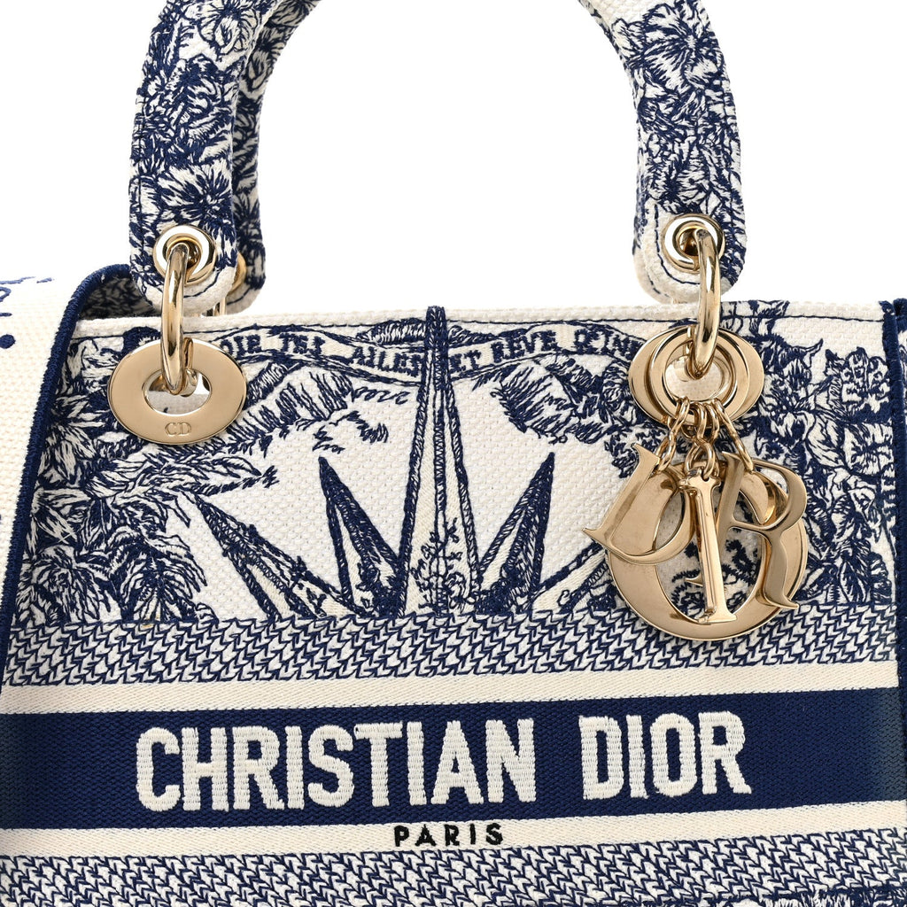 Christian Dior Canvas Reverse Embroidered Rêve d'Infini Medium Lady D-Lite Blue Multicolor