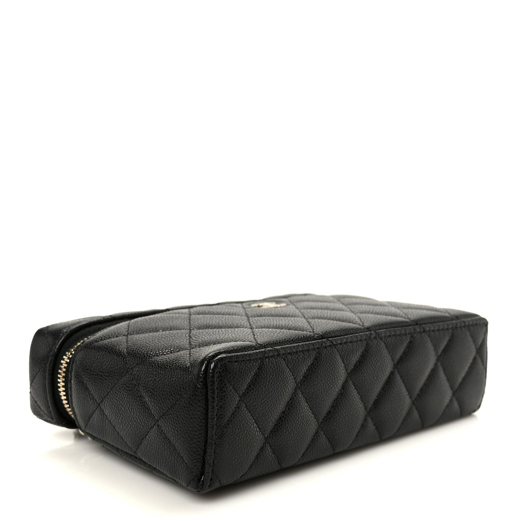 Chanel Caviar Quilted Top Handle Slim Vanity With Chain Black