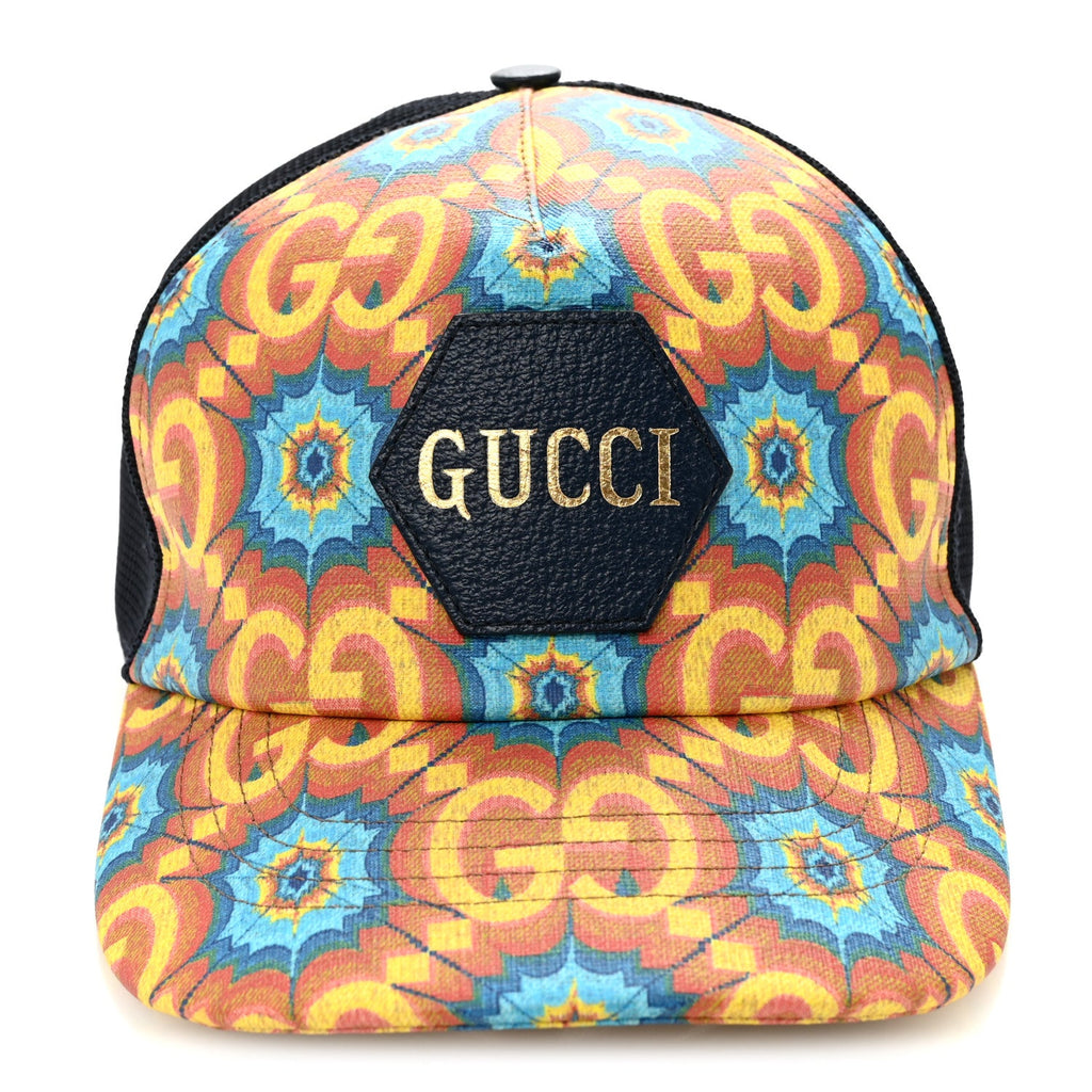 Gucci GG Supreme Monogram Kaleidoscope Baseball Hat L Blue Orange Multicolor Blue Agata