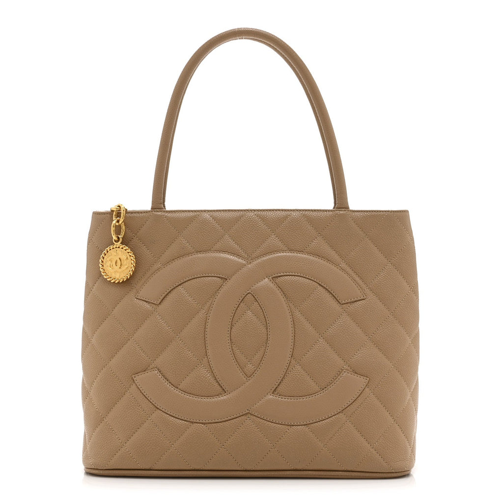 Chanel Caviar Quilted Medallion Tote Beige
