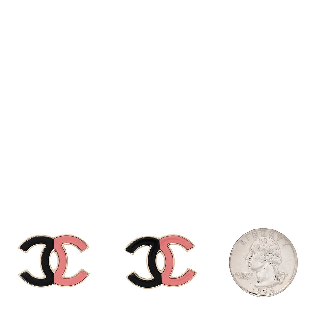 Enamel Large CC Earrings Black Pink