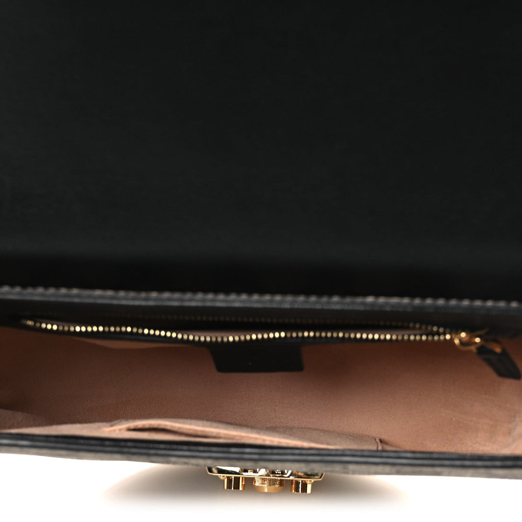Gucci GG Supreme Monogram Calfskin Small Padlock Messenger Shoulder Bag Beige Black Cuir