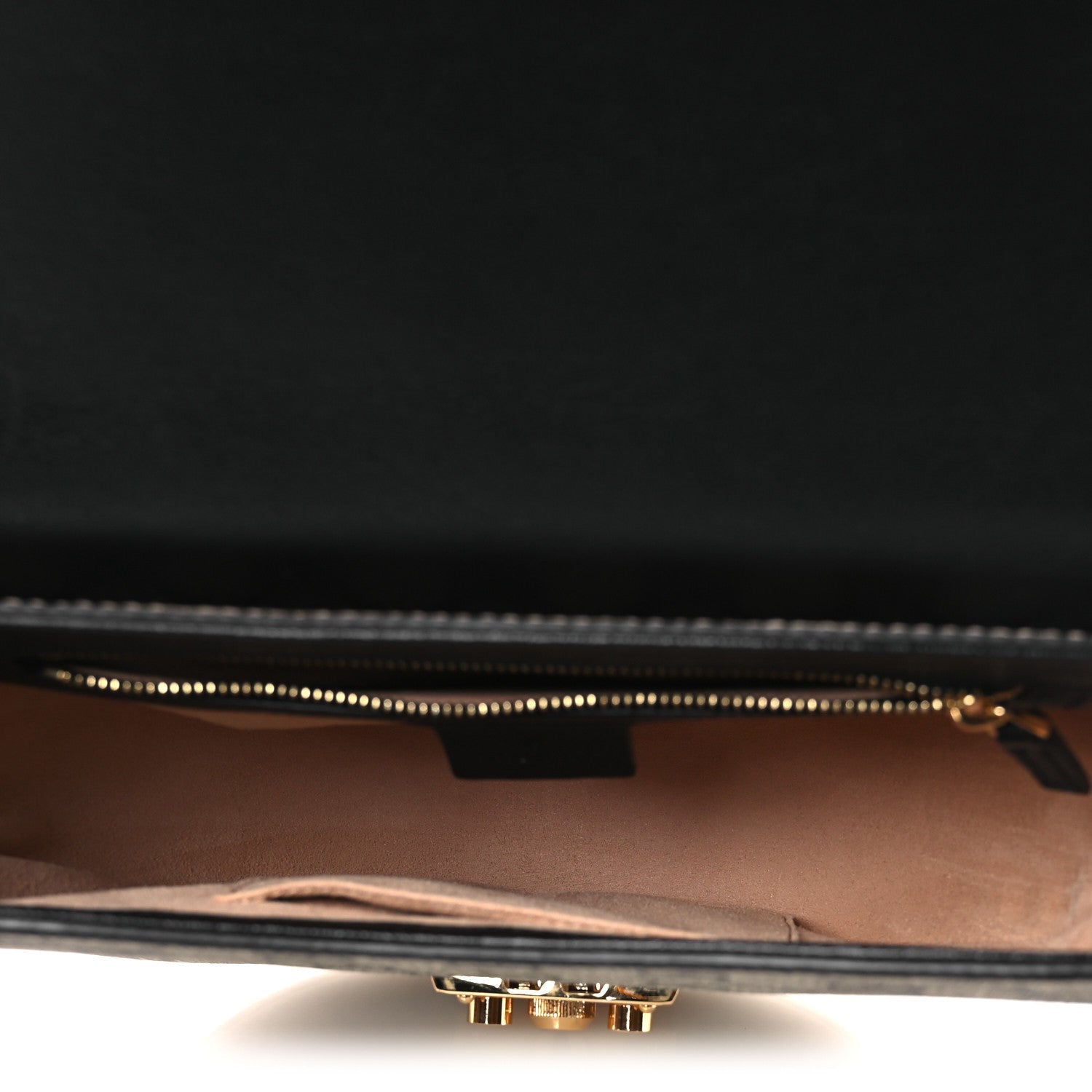 Gucci GG Supreme Monogram Calfskin Small Padlock Messenger Shoulder Bag Beige Black Cuir