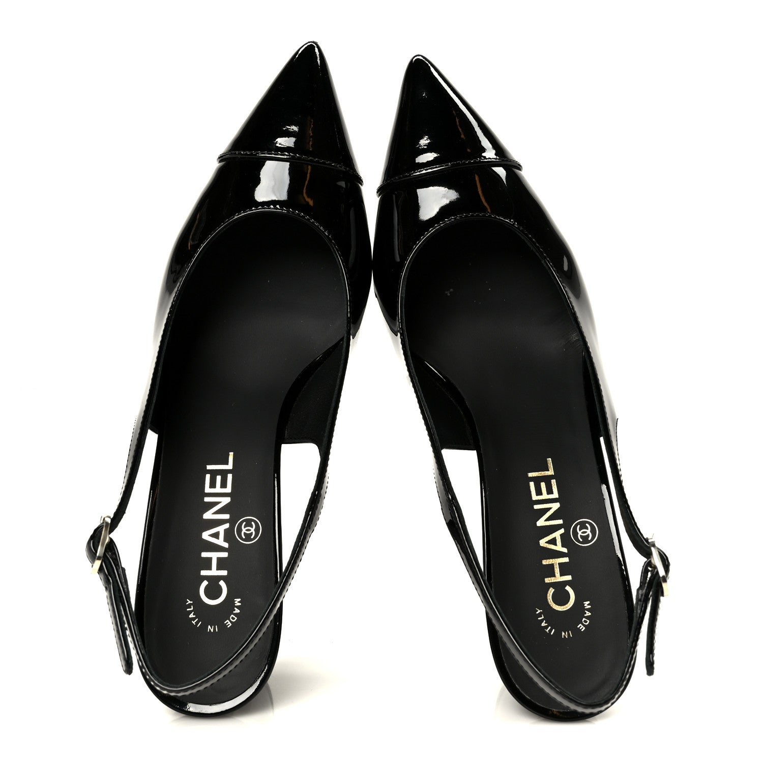 Patent Calfskin Cap Toe CC Slingback Pumps 36 Black