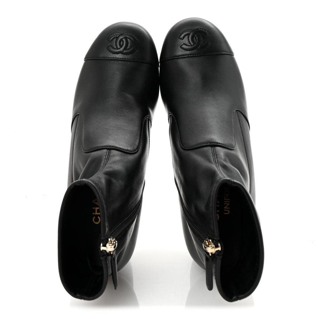 Chanel Stretch Lambskin Cap Toe CC Short Boots 35 Black