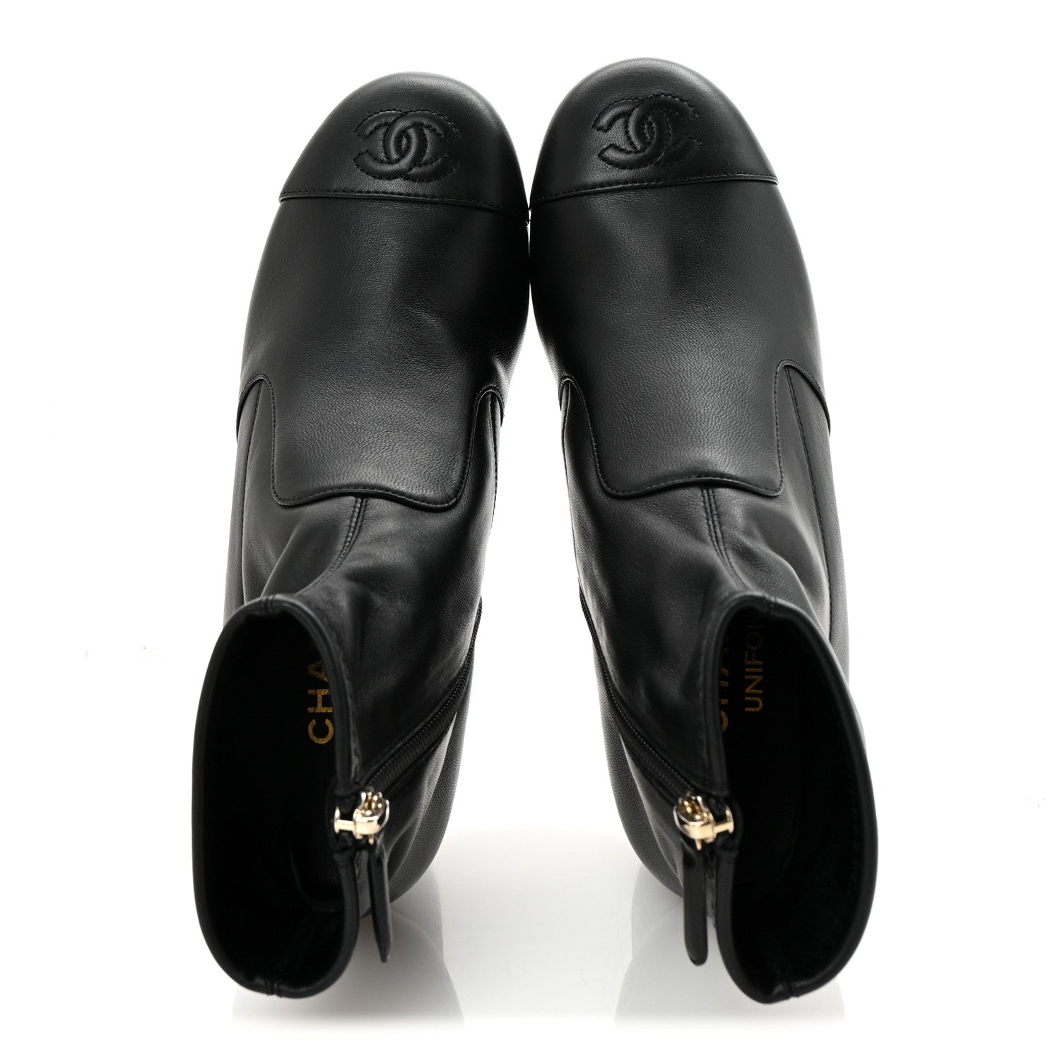 Chanel Stretch Lambskin Cap Toe CC Short Boots 35 Black