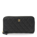 Caviar Quilted Large Gusset Zip Around Wallet Black